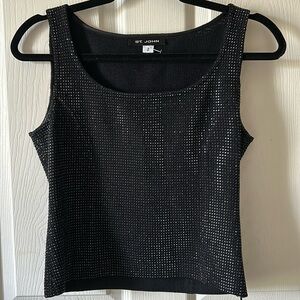 St. John Vintage 2002 Women’s Knit Metallic Beaded Crop‎ Black Tank Top Sz 2 USA